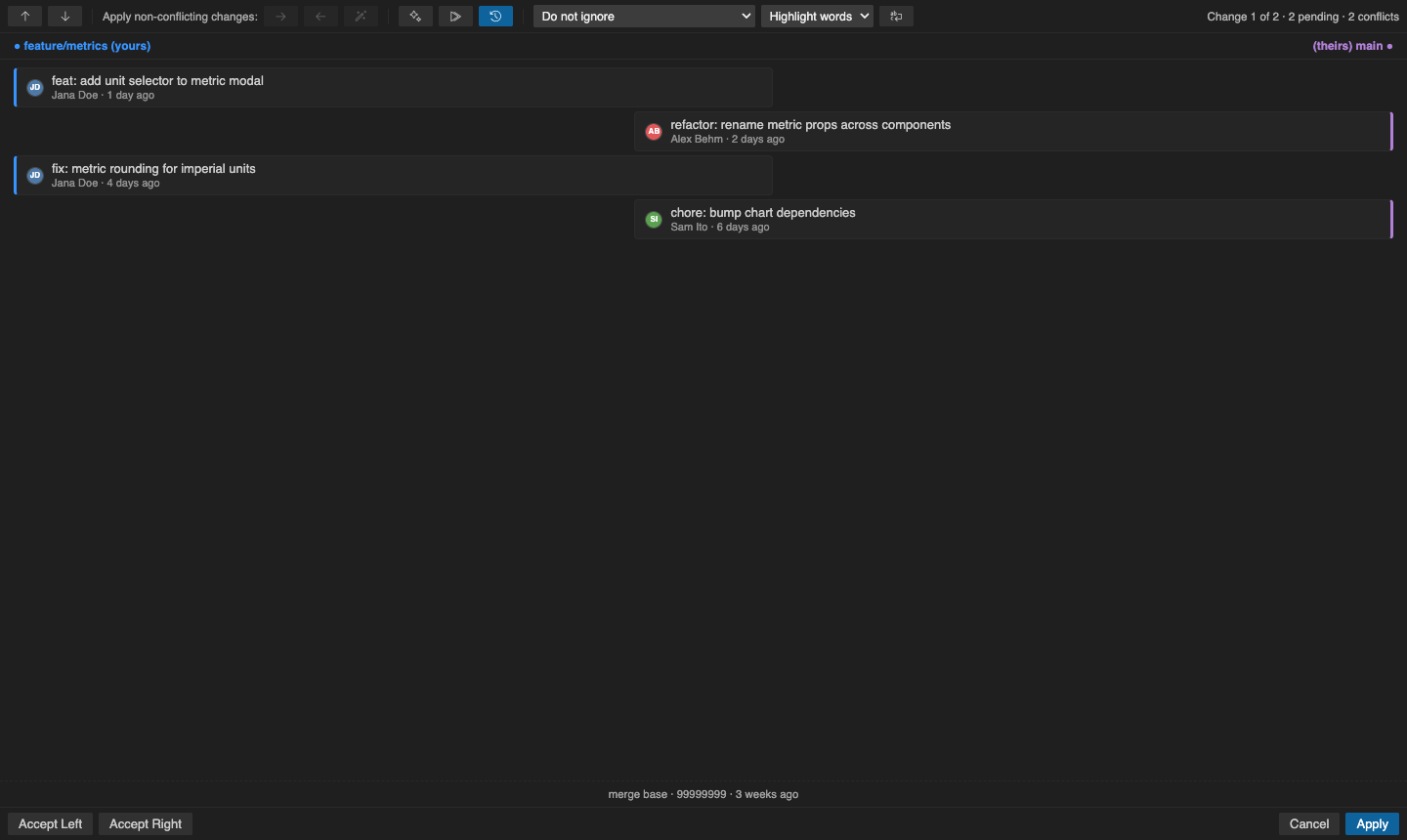 MergeForge-Historien-Timeline der Commits je Branch